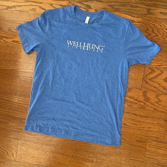 Well Hung Vineyard Roanoke VA Funny Logo Blue Tee Size Large Winery - Picture 9 of 9